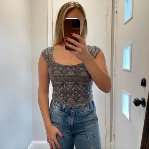 Free People Women's Gray Beaded Crop Top - size XS